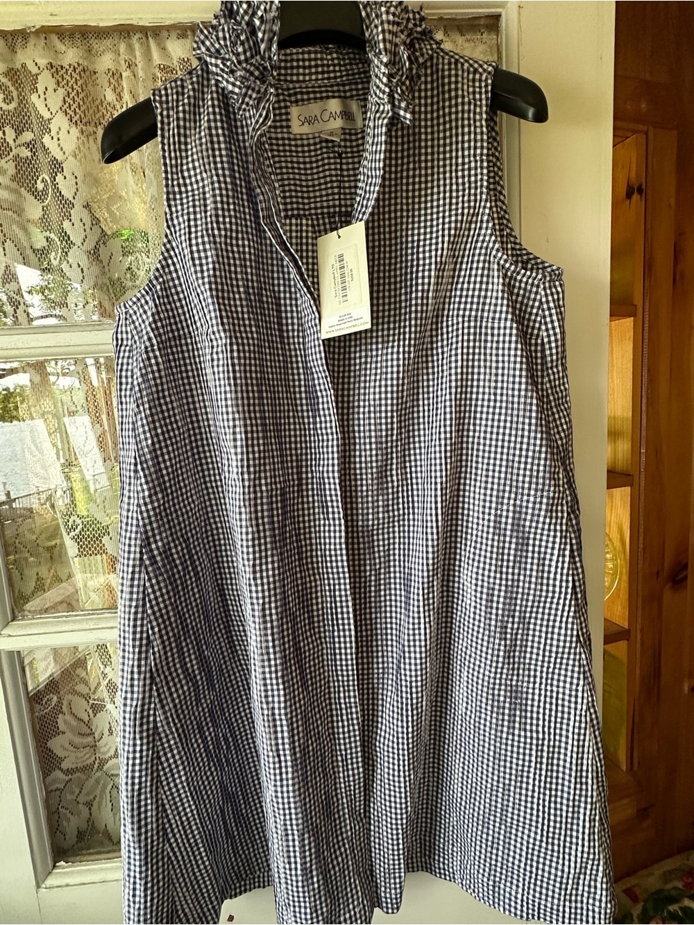 Sara Campbell Blue & White Gingham Sleeveless Dress